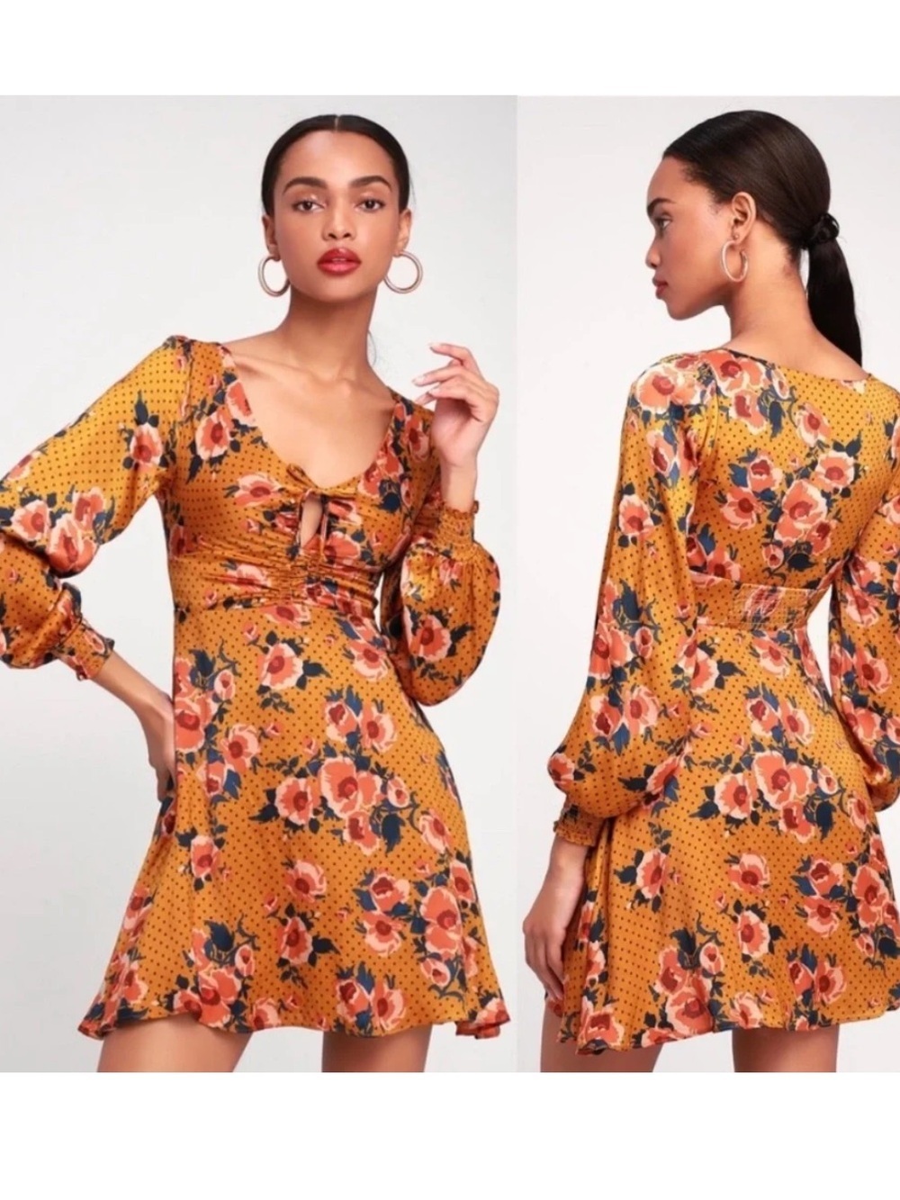 Free People morning Long Sleeve Mini Dress - Mustard size 2